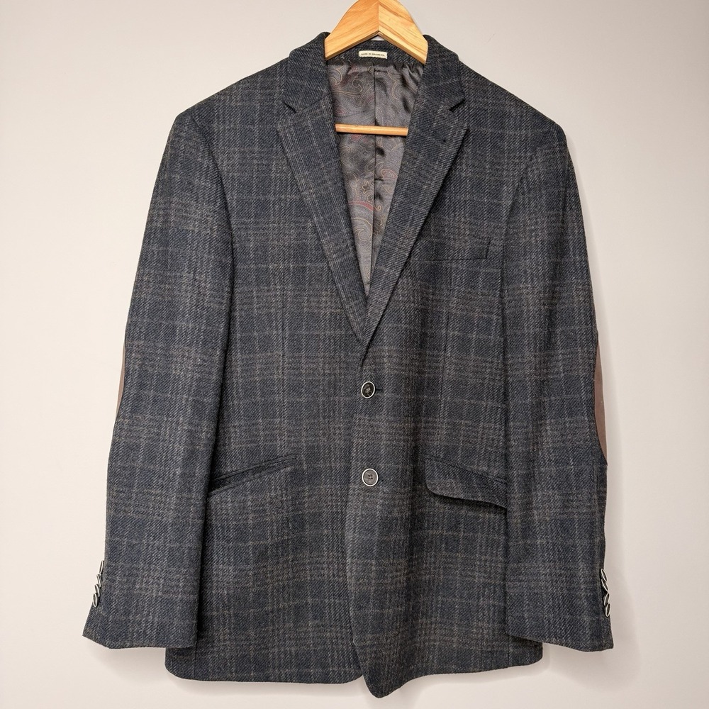 Joseph Abboud Men's Sport Coat Blazer 2 Button Flannel Brown Plaid Wool 40 Short